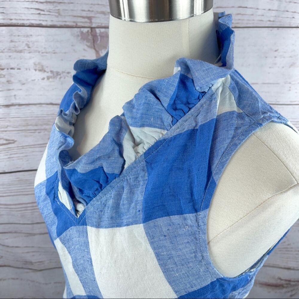 Crown & Ivy plaid blue and white ruffle neckline - Picture 6 of 11